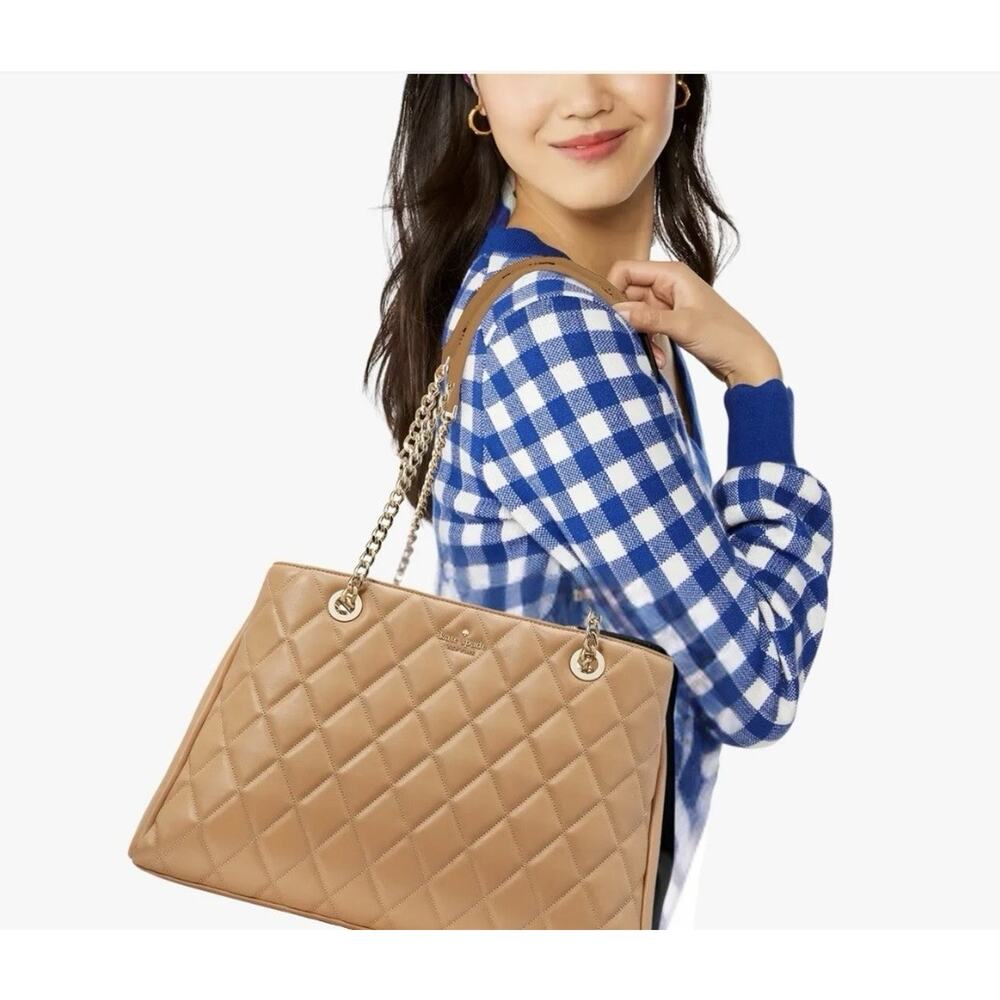 Kate Spade Carey Quilted Leather Large Tote Tiramisu Mousse NWT Designer Luxury